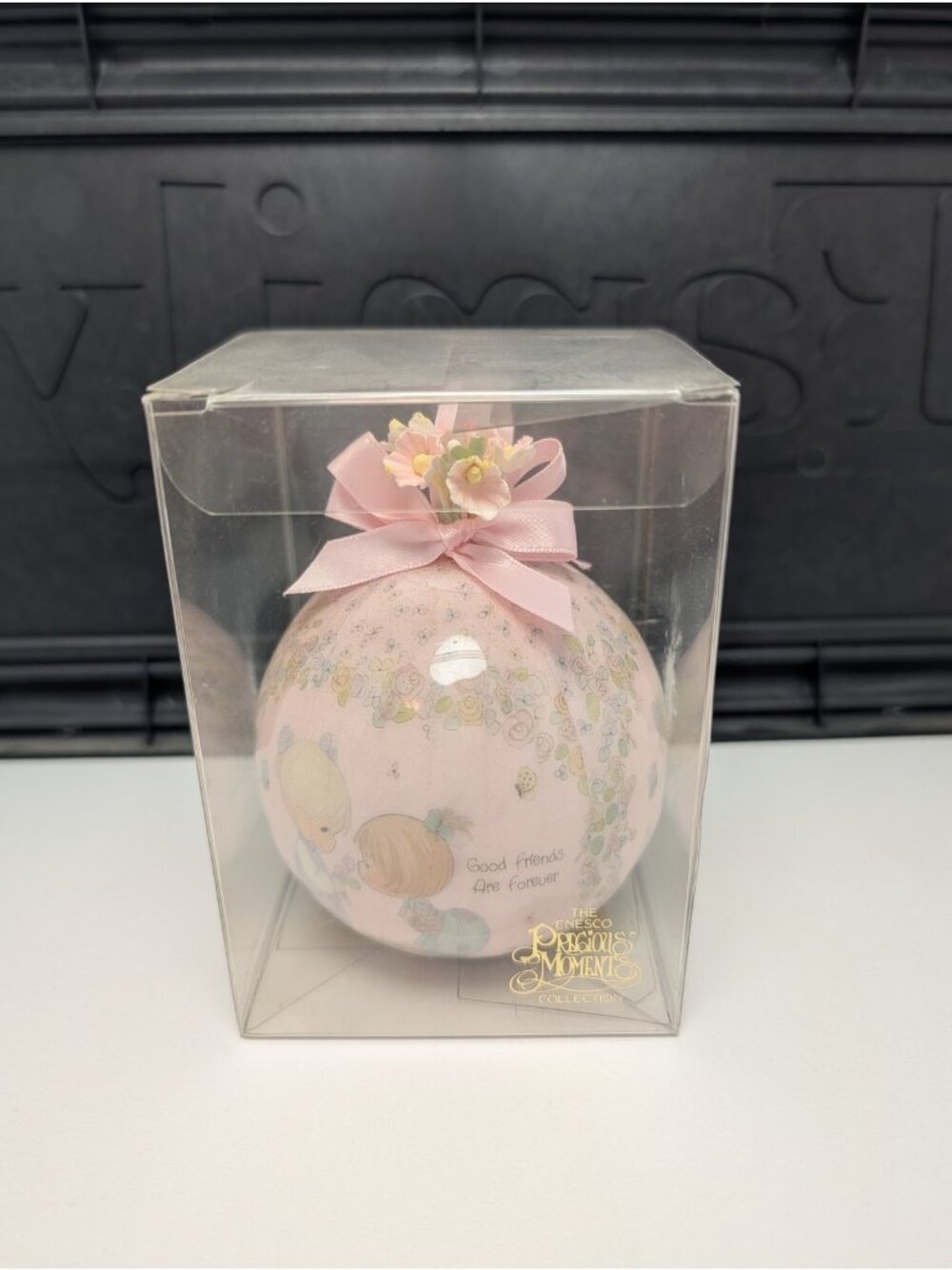 Vintage Precious Moments Friendship Ball Ornament Pink "Good Friends Are Forever